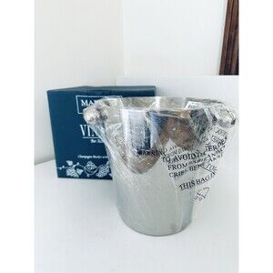 Waterford Marquis Polished Stainless Champagne Ice Bucket 8" Red Leather Handles